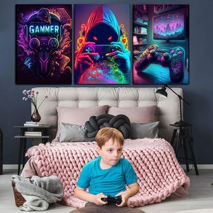 Ju Chuang Sanlian Dazzling Game Handle Headset Canvas Poster Teenager Boys Game Room Decorative Painting Spray Painting Hanging Painting