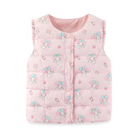 2025儿童羽绒马甲女童秋冬保暖卡通印花背心90%白鸭绒