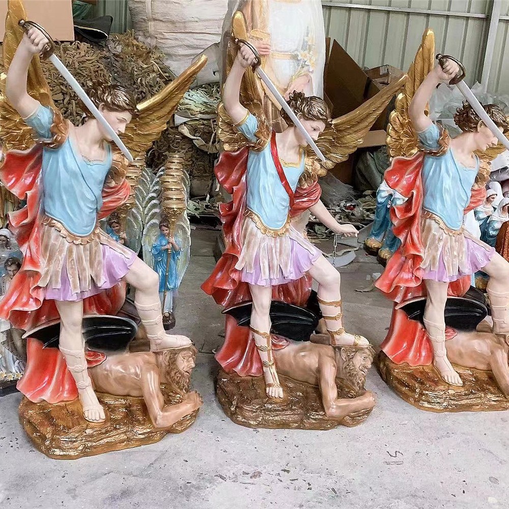 140cm San Miguel Ángel Ornamento Mirror Estatuas de vidrio FRP Decoración de la iglesia 120