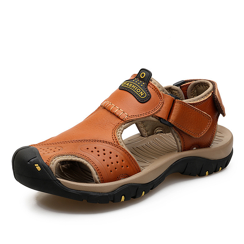 7238 zapatos de hombre transfronterizo 48 tallas grandes de cuero genuino transpirable casual cerrado dedo del pie sandalias antideslizantes moda Velcro zapatos de playa moda
