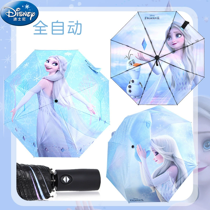 Детский полностью автоматический зонт Disney для девочек, большой детский зонт с защитой от отскока, складной зонт Aisha, виниловый прозрачный оптом