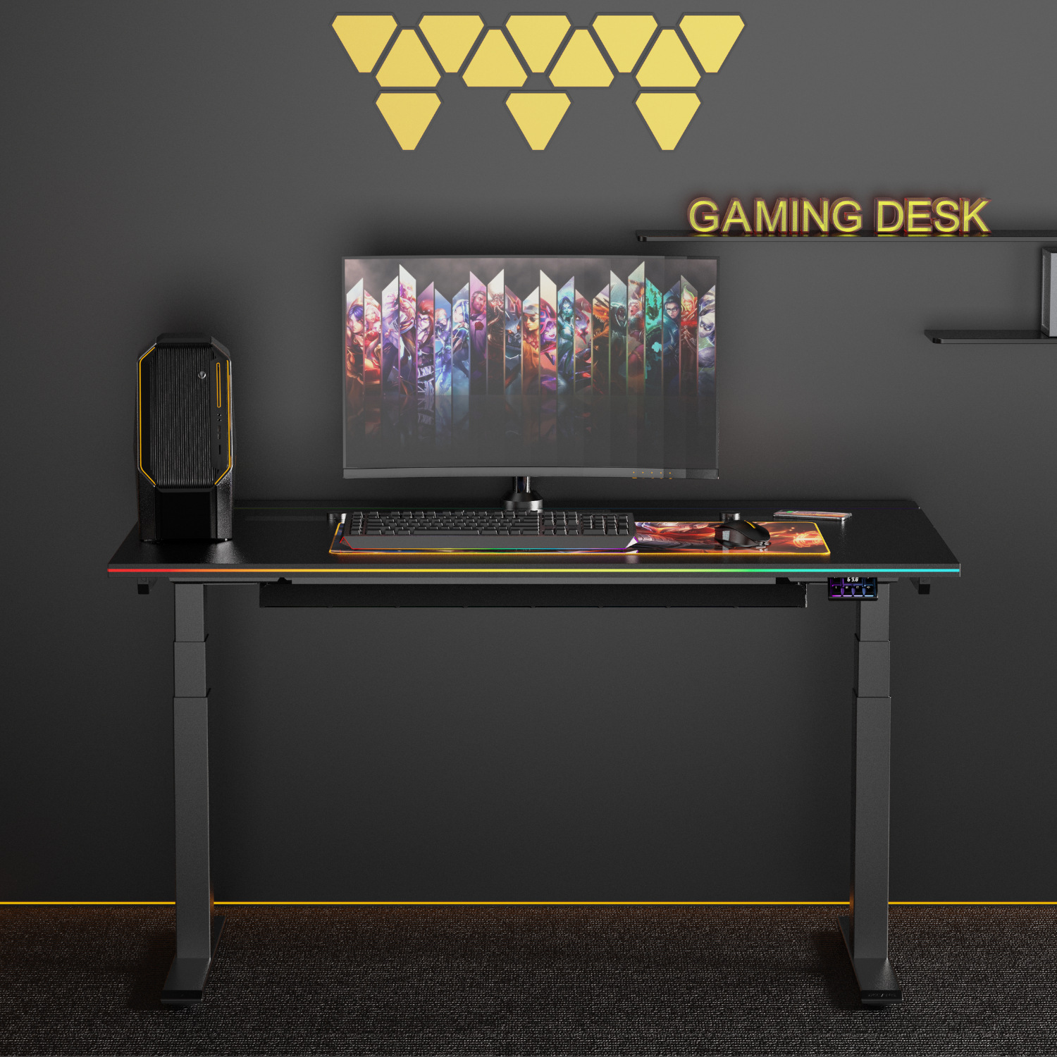 Jiechang E-Sports Gaming Desk Electric Lift Cool Led Home Bedroom Office Desk Desktop Computer Desk