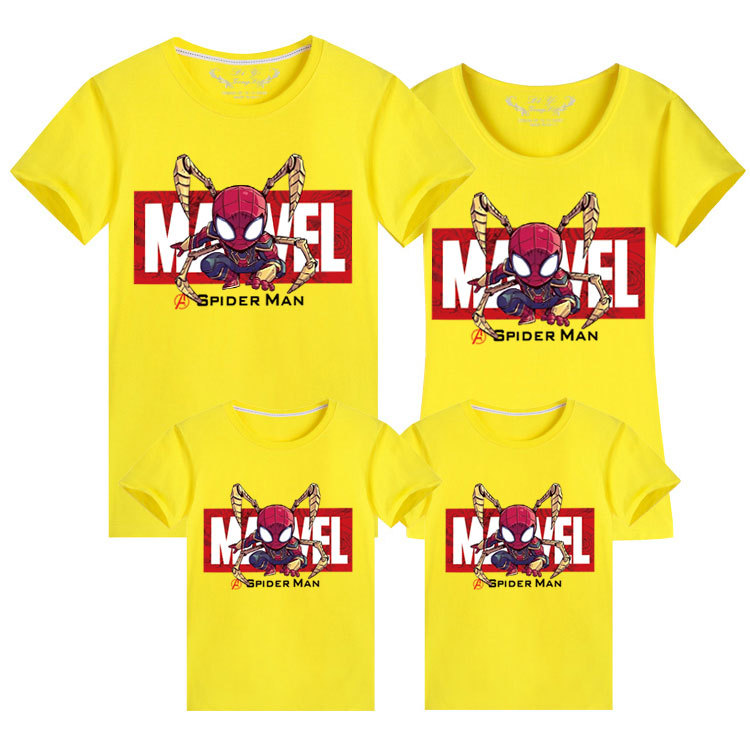 Superhéroe vengadores camiseta manga corta padre-hijo ropa base camisa suelta ropa de verano araña-hombre ropa para niños estilo occidental