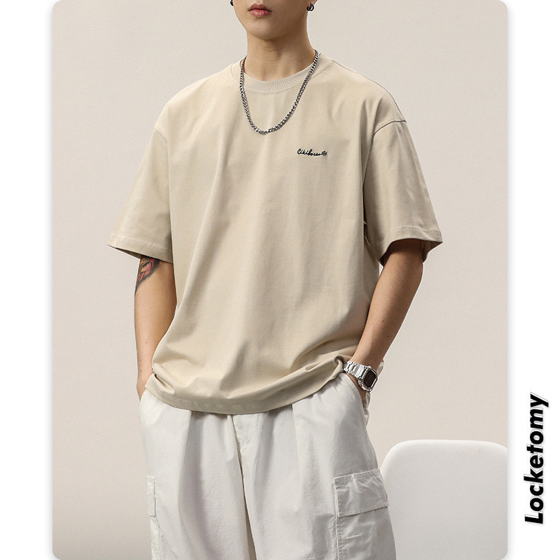 Lktm Men's Clothing # 2025 New Men's Short-Sleeved T-Shirt Clothes Pure Cotton Summer Beige T-Shirt Bottoming Shirt Top