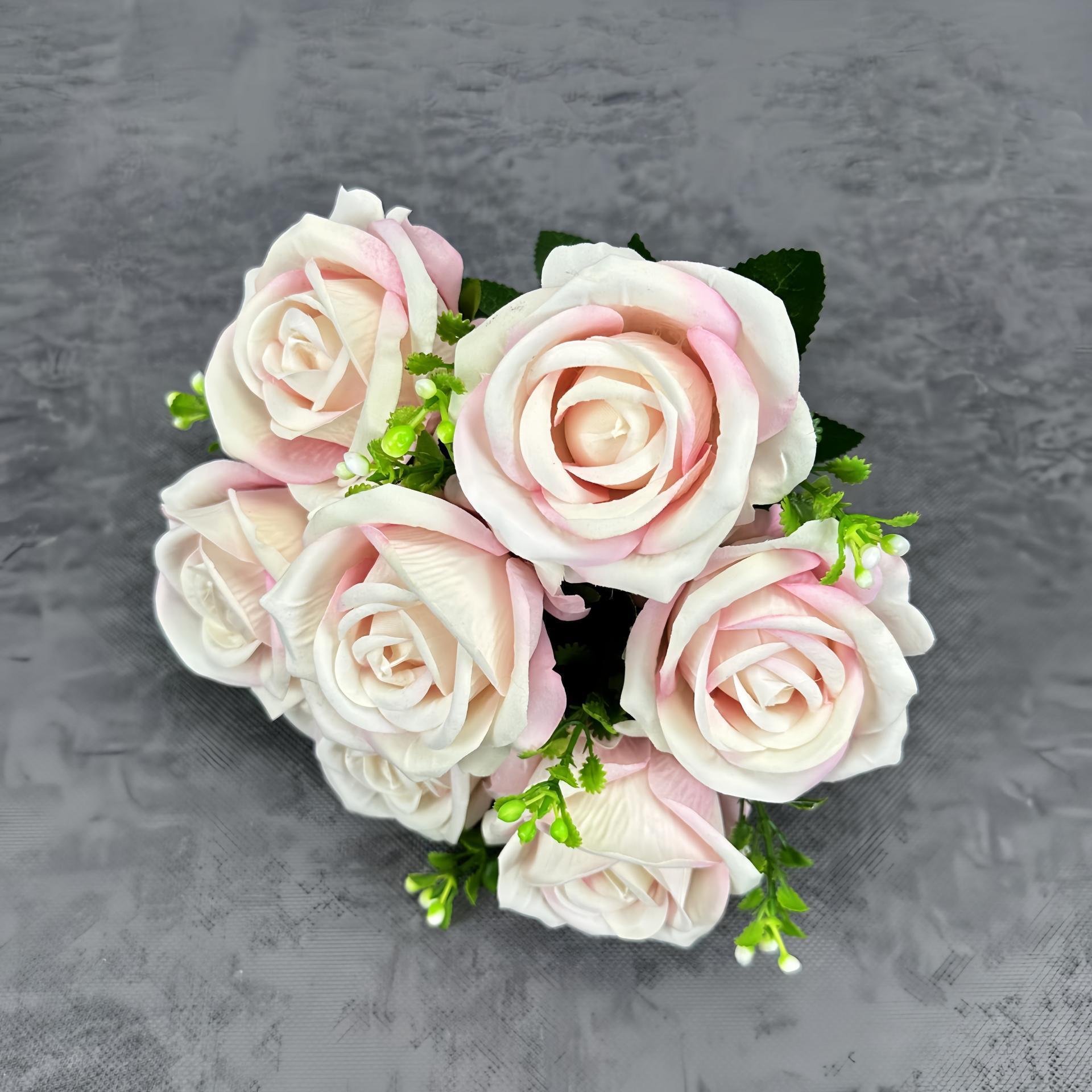 Flor de rosa simulada 7 mandos de franela rosa roja decoración del hogar decoración de la boda decoración transfronteriza flor falsa al por mayor