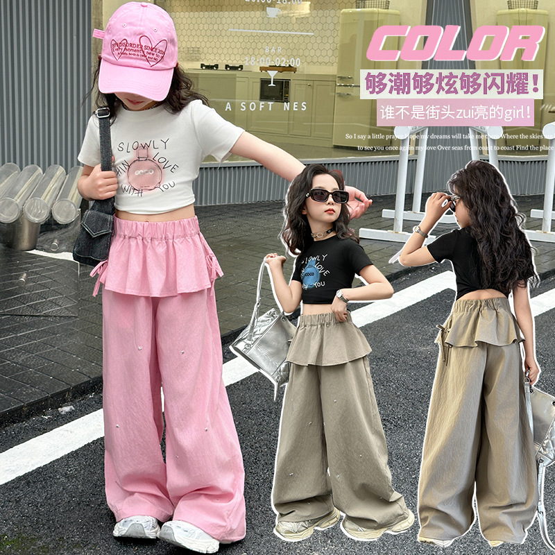 Girl's Pants Summer Thin 2025 New Children's Wide Leg Pants Summer Cool and Sough Girl's Jazz Dance Clothing