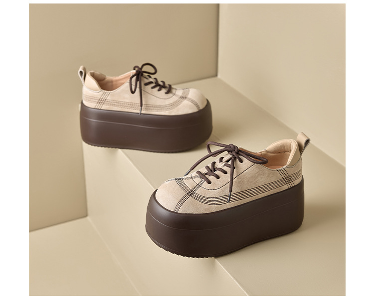 Giày sneaker nữ chunky đế dày mũi tròn phối màu dây buộc cổ thấp thu đông da thật — màu đen, màu mơ chi tiết 19