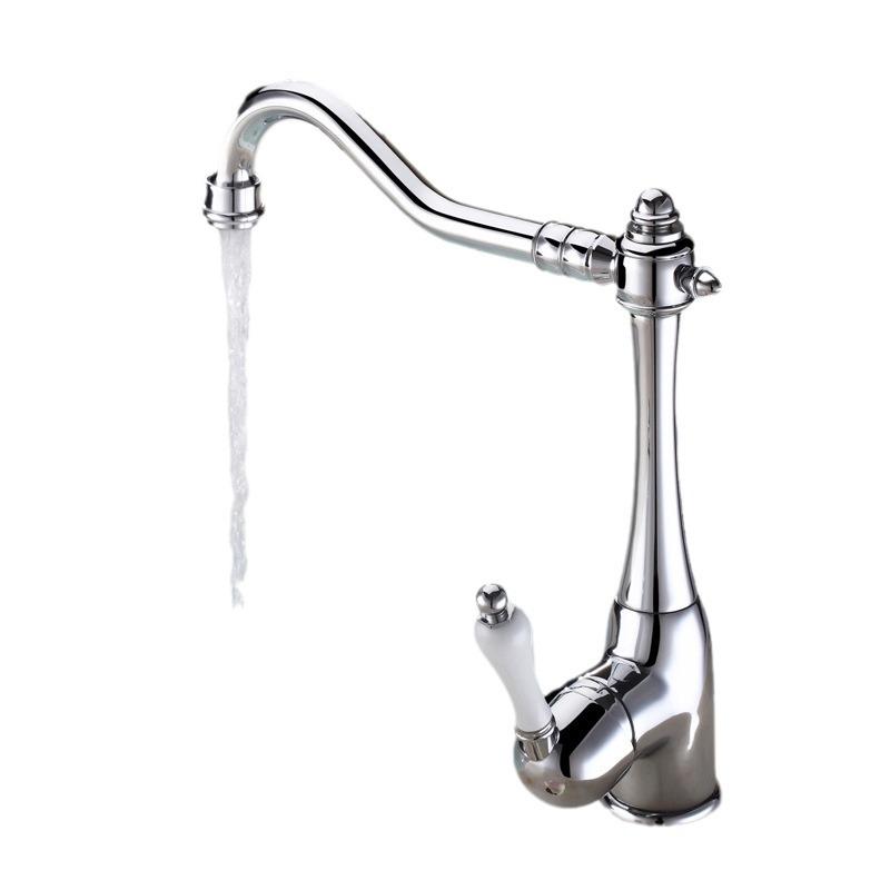 El comercio exterior de estilo Europeo de latón giratorio cocina Cuenca del fregadero de la cocina lavabo de cerámica manija de Oro caliente y fría grifo antiguo