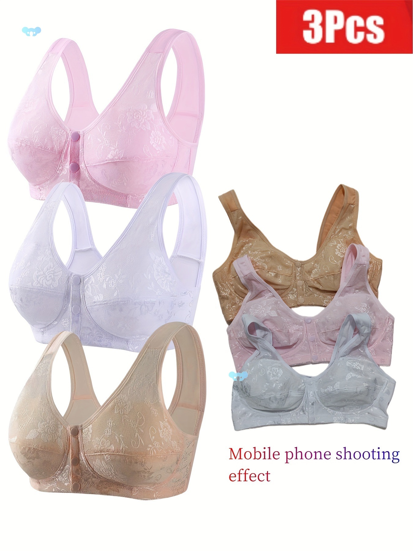 3pcs Elegant Lace Front-Closure Wires Bralettes for|ms