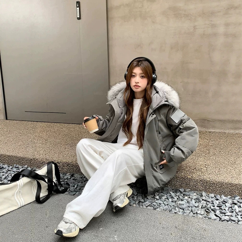 2026 winter new American retro gray parka, extra-thick workwear down jacket, fashionable couple's outerwear for women 2026 winter new American retro gray parka, extra-thick workwear down jacket, fashionable couple's outerwear for women