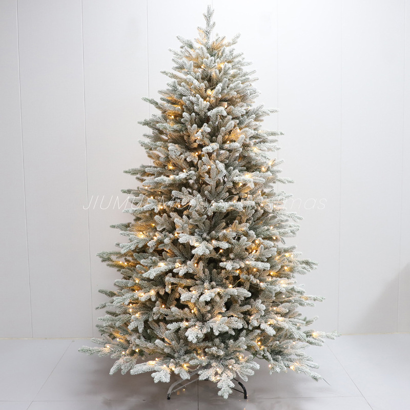 Cross-Border Hot Selling High-End Full Pe Christmas Tree with Lights Ready-Made Flocking with Less Snow Glowing Christmas Decoration Tree Casting Tree