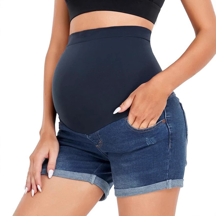 In-Stock Maternity Summer 2025 New Slim Thin Belly Support Stylish Casual Tight Stretch Jeans D001