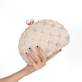 Cross-border New Fairy Three-dimensional Embroidered Flower Evening Bag Fashionable All-match Women's Bag Cheongsam Dress Banquet Chain Bag