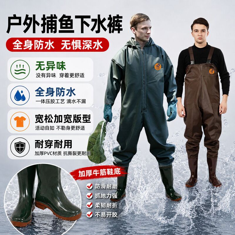Beihai Outdoor Fishing Water Pants Half-length conjoined Watering Wading Pants Waterproof Men's and Women's Thickened Extra-thick Fishing Pants Beihai Outdoor Fishing Water Pants Half-length conjoined Watering Wading Pants Waterproof Men's and Women's Thickened Extra-thick Fishing Pants