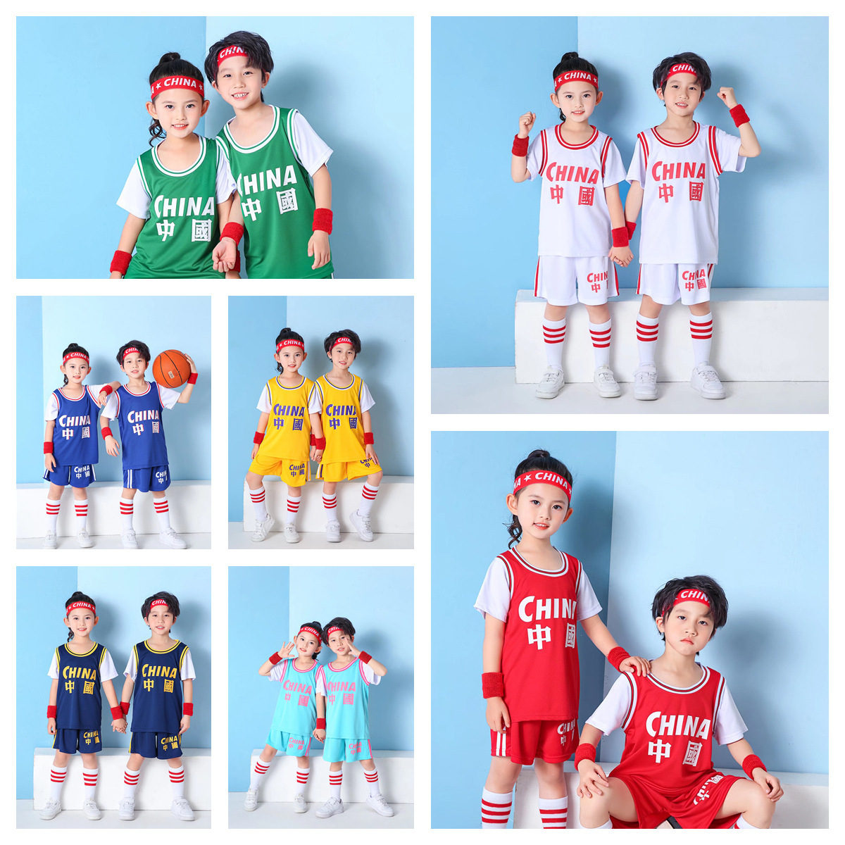 Children's Basketball Uniform Set for Boys and Girls, Kindergarten and Primary School Students, June 1St Uniform, Short-Sleeved Fake Two-Piece, Chinese Quick-Drying and Breathable