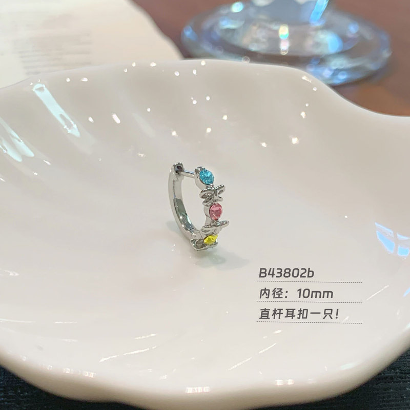 医用钛钢三色蝴蝶结直杆耳扣超闪锆石耳圈养耳洞百搭高级感耳环女|undefined