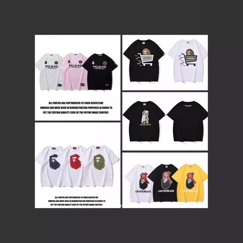 Spot Wholesale 2024 Cross-Border New Bape Ape Head Shark 3D Digital Printing Short-Sleeved T-Shirt