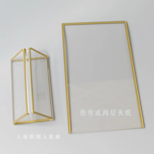 Acrylic gold-edged triangle stand card horizontal and vertical dual-sided frame display stand transparent desk plaque