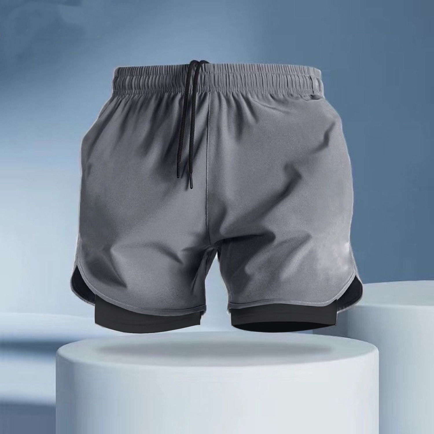 Transfronterizo transpirable hombre elástico para revestimiento anti-falso desnudo de dos pantalones cortos al aire libre para correr pantalones cortos deportivos de hombre