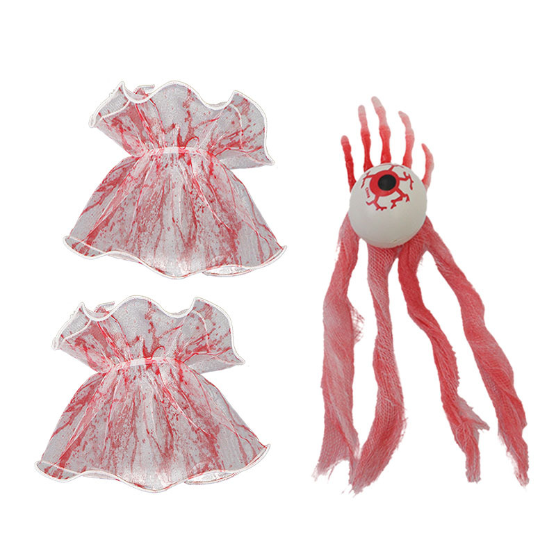 Halloween nuevo horrendo sangre clip de pelo mano mano hueso ojo malla roja brazalete set de baile vestido