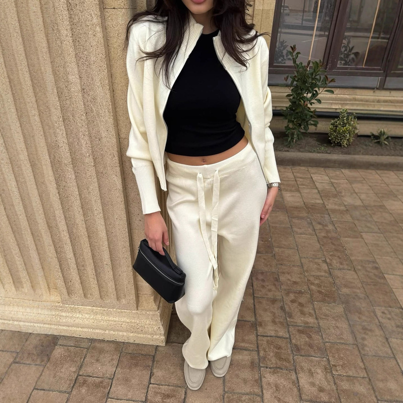 跨境亚马逊欧美休闲运动套装女秋2025新款感卫衣阔腿裤开衫毛衣套|undefined