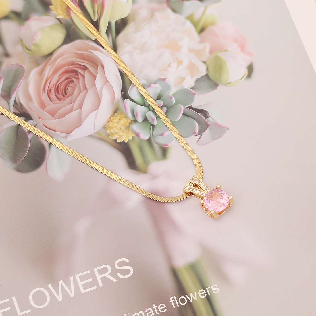 Zircon inlaid decor Stainless Steel Necklace