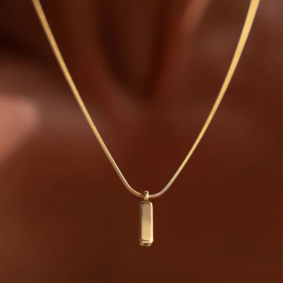 Geometric Pattern 18K Gold Plated White Gold Plated 316 Stainless Steel  Geometric Hip-Hop Simple Style Snake Chain Pendant Necklace For Unisex