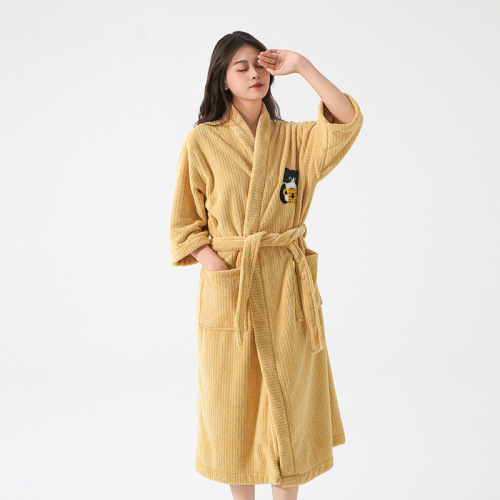 Cross-border adult bathrobe coral velvet stand collar soft water-absorbent home wear robe for women hotel hairless bathrobe