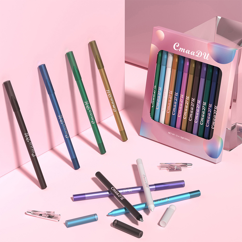 Makeup Cross-Border Export Cmaadu 12-Colorful Lying Silkworm Eye Shadow Eyeliner Gel Pen Wholesale Colorful Eyeliner Stage Exclusive