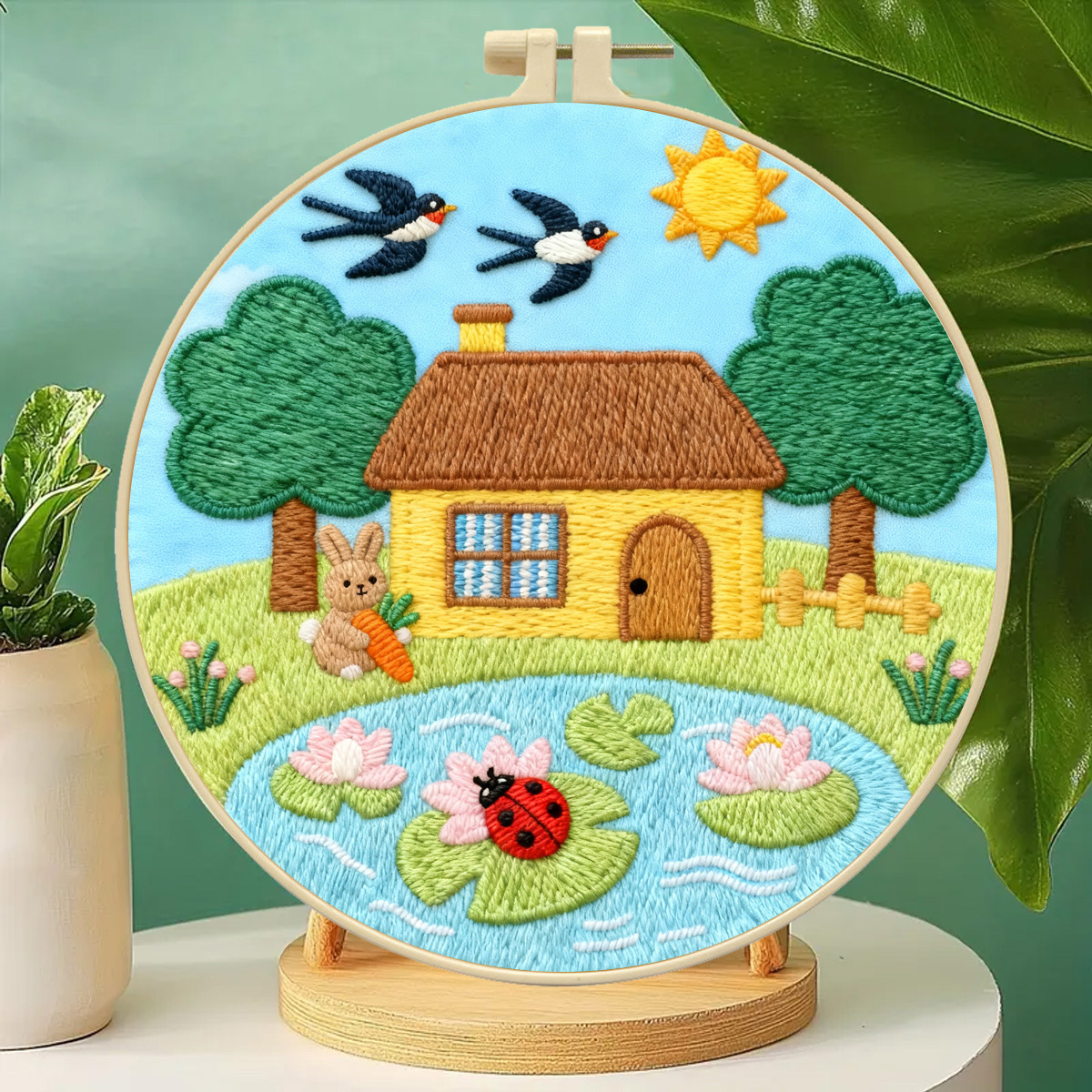 Fábrica directa de nuevos productos transfronterizos de loto de verano cuatro estaciones paisaje bordado paquete de materiales hechos a mano decoración de dibujos animados