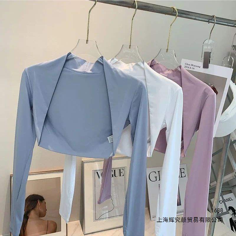 2026新款运动服外套健身开衫正肩长袖春夏季瑜伽服纯色短款女款