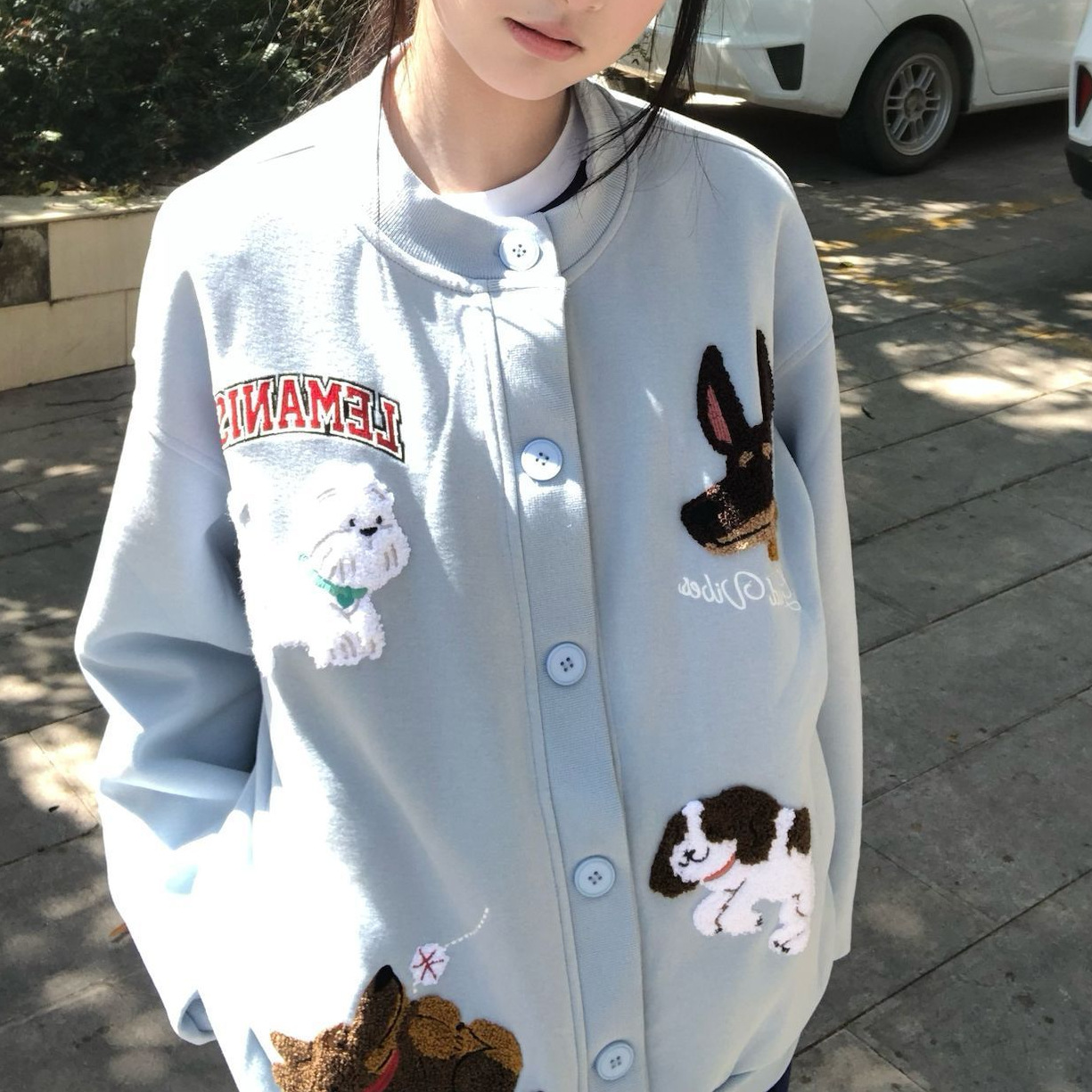 美式复古小狗毛巾刺绣开衫外套男女ins秋冬新款百搭情侣宽松卫衣