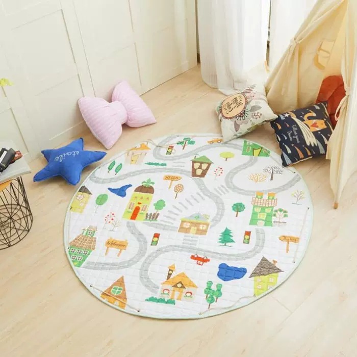 Factory Direct Sales Nordic Style Children's Floor Mats, Carpets, Kindergarten Baby Round Cartoon Toy Storage Mats
