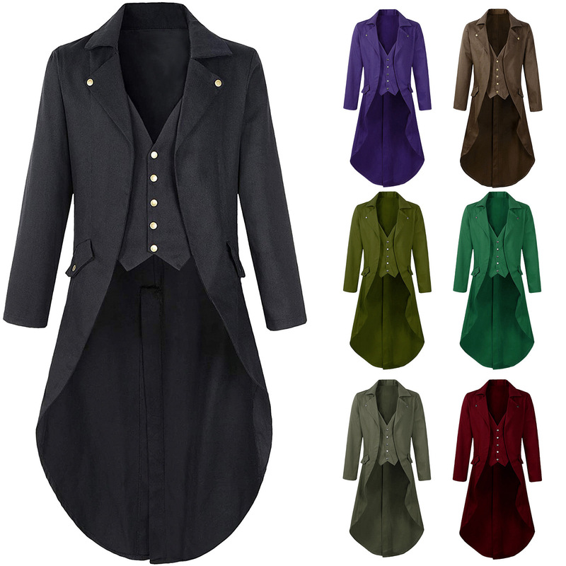 Cross-Border New Halloween Costume Men's Gothic Swallowtail Black Steampunk Vtg Victorian Outwear