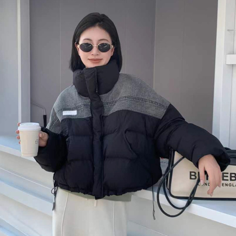 90白鸭绒欧洲站立领拼接牛仔羽绒服女2025冬季新款加厚保暖外套潮|undefined