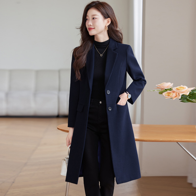 전문 모직 코트 여성 겨울 롱 하이 엔드 호텔 매니저 은행 영업 부서 작업 옷 모직 두꺼운 코트