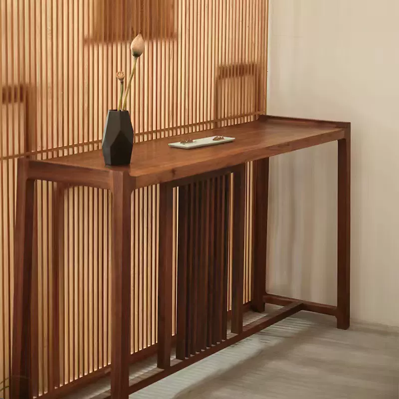 新中式全实木条案案几黑胡桃木极简条案供桌仿古边几玄关案