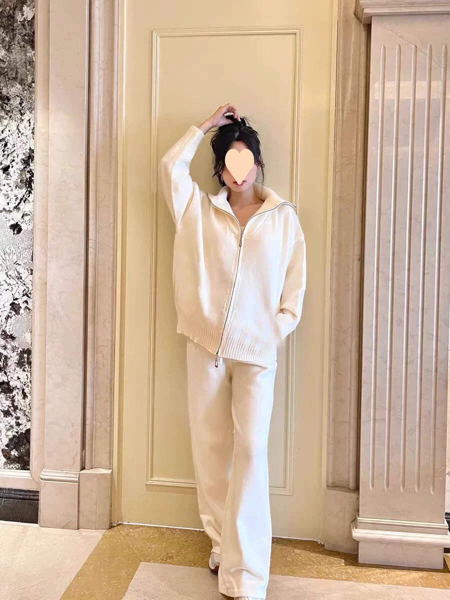 ActiveGo High-end Zipper Casual Fashion Sports Knit For Women, New Autumn And Winter Floor-length Wide-leg Pants Two-piece Set_desvips.com