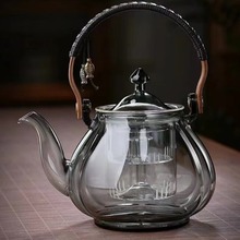厂家批发高硼硅玻璃茶壶家用功夫茶具大容量烧水壶透黑蒸煮提梁壶