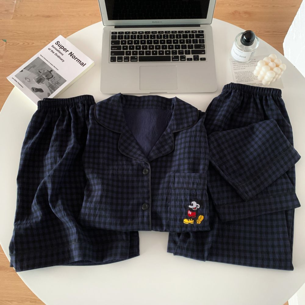 Tres piezas transfronterizas pijamas de primavera y verano nubes de algodón cardigan de mangas cortas pantalones cortos nuevos dulces lindos ropa para el hogar