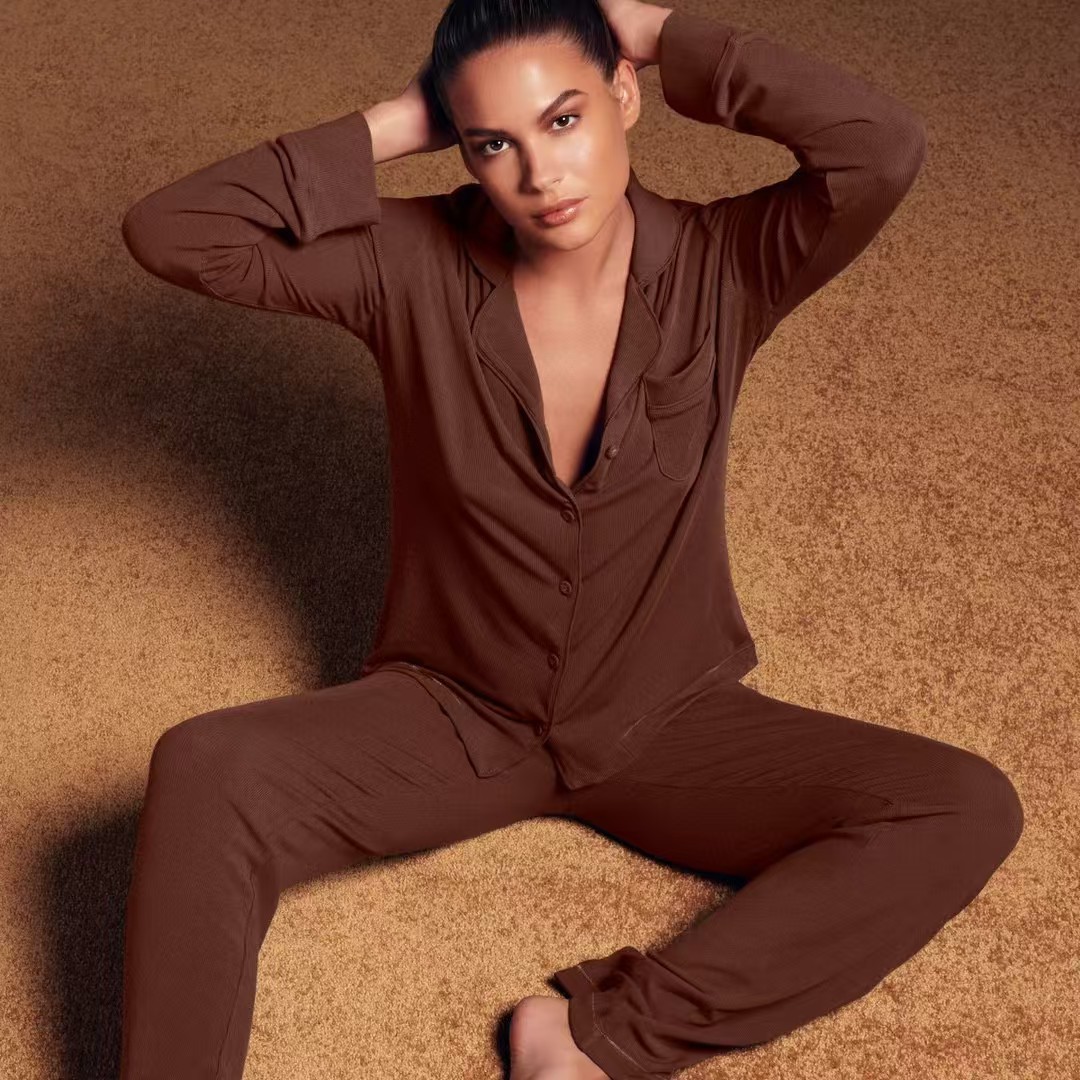 Kardashian Pajamas 여성 스레드 모달 긴 소매 바지 키가 큰 홈 옷 세트 외부 착용은 편안합니다.
