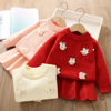 Sweater, demi-season set, cute children's knitted scarf, western style, Korean style