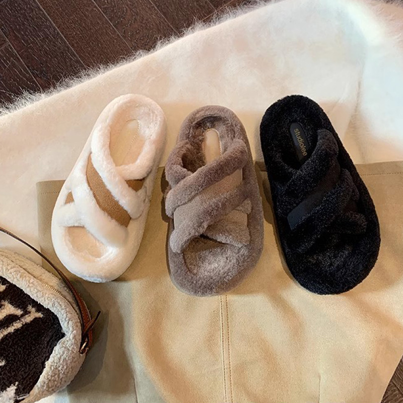 Grava Madre Otoño Invierno Nuevo Pantalones de lana Cross-Cirrea de empalme cálido ocio viento zapatillas de fondo grueso nuevas mujeres