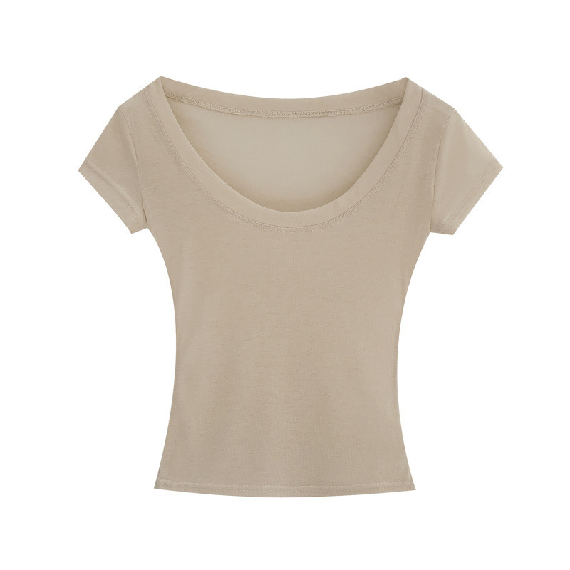 特別オファー卸売ユニークな白い薄いスリム U ネック半袖 T シャツフェミニンな新しい夏の美しいトップ|undefined