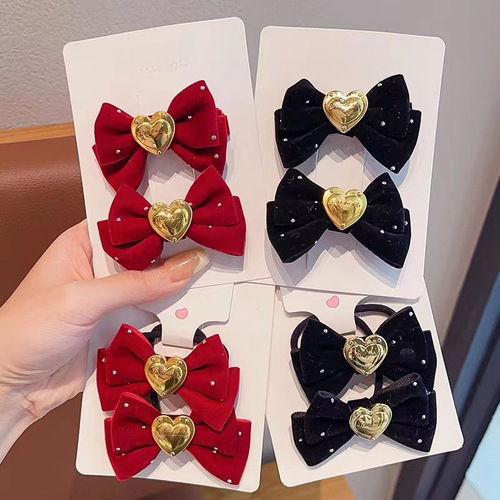 New Year Children's Hair Accessories Set Autumn/Winter Festive Red Hair Clips Headbands Cute Girls Bow Hair Bands Versatile Hair Rings