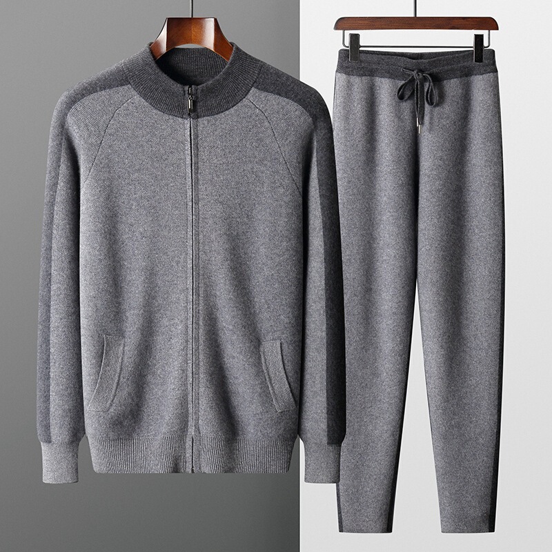 2024 New Thickeneded Casual Sports Cashmere Suit Men's Half Turtleneck Zipper Knitted Wool Cardigan Loose Pants