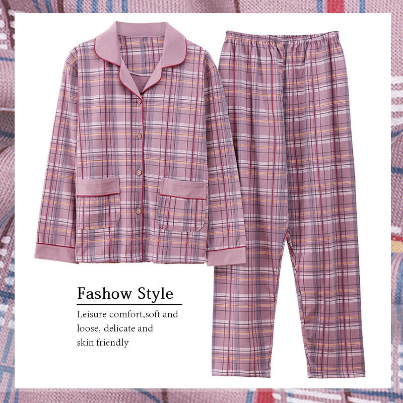 Pijamas de mujer primavera y otoño 100% algodón de manga larga delgada madre de mediana edad y ropa para el hogar de algodón de mediana edad y edad avanzada