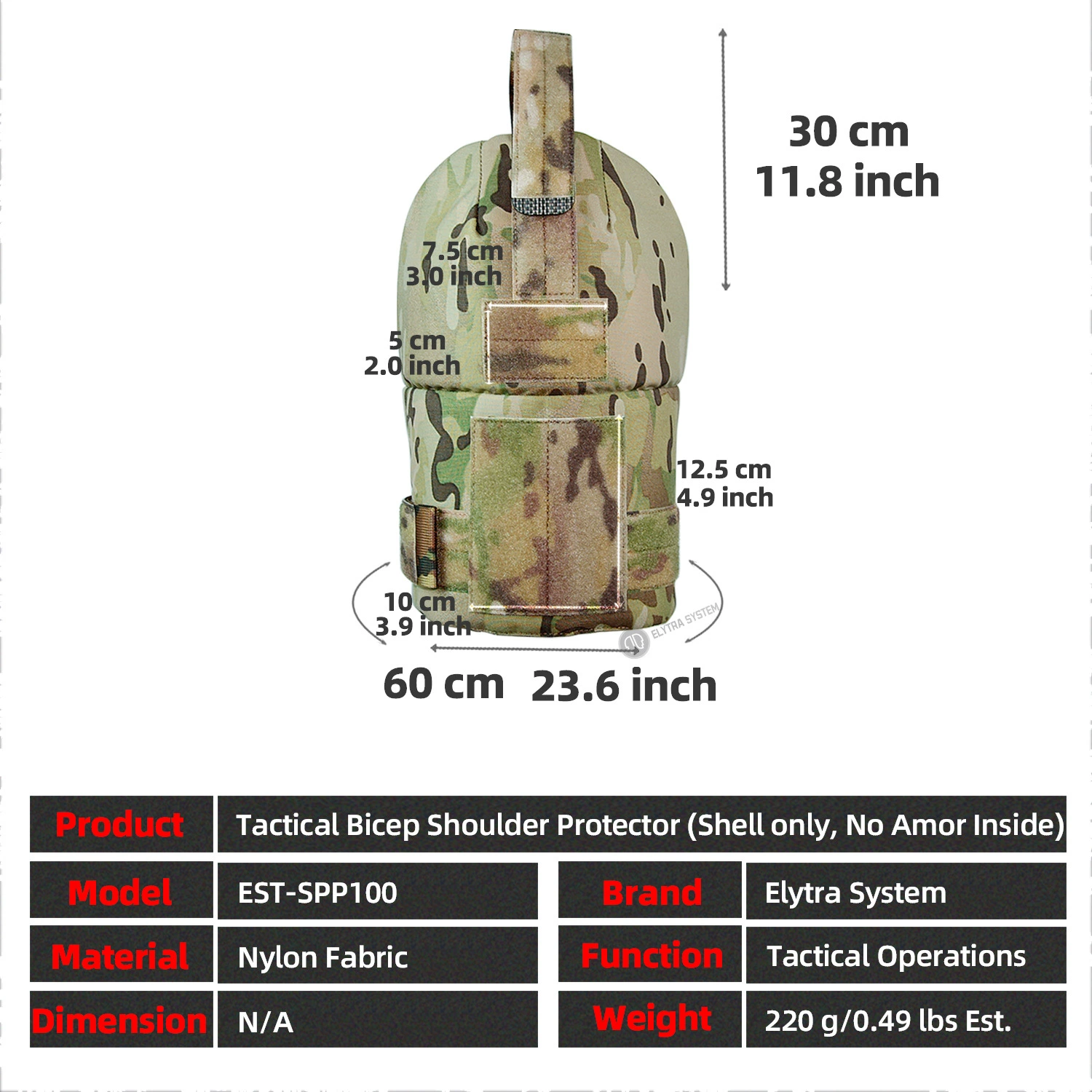 Protector táctico para bíceps con malla interior transpirable