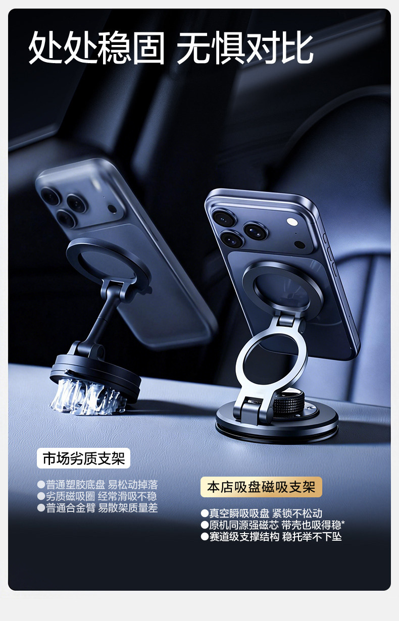 Cross-border MagSafe adhesive car magnetic mount 360 ° Rotating car dashboard magnetic phone holder