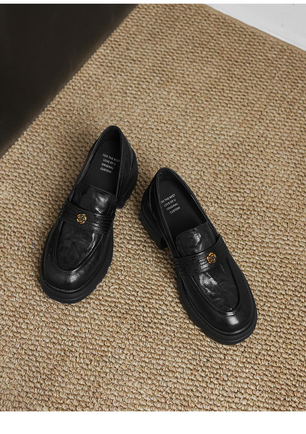 Giày loafer nữ mũi tròn gót vuông dày đế cao 6 cm da cừu — màu nâu chi tiết 27